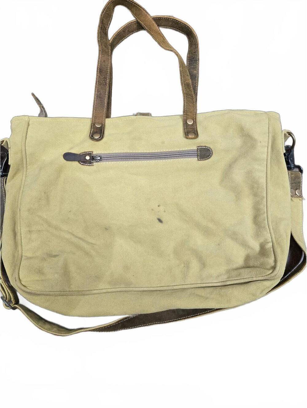 Large Canvas and Suede Tote Bag with Aztec Pattern - Picture 7 of 8